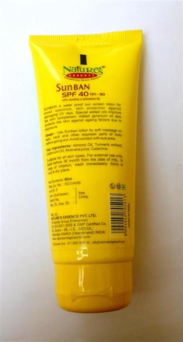 Nature’s Essence Sun Ban SPF 40 TPI-90 Sunscreen Lotion Review