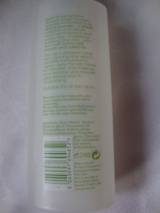  Boots Simply Sensitive Gently Refreshing Toner Ingredients