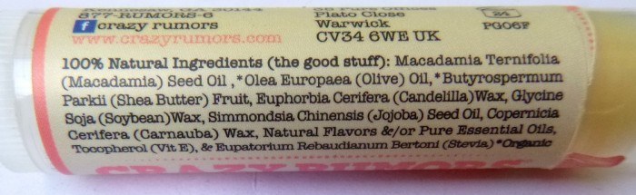 Crazy Rumors 100% Natural Pink Grapefruit Juice Lip Balm Ingredients