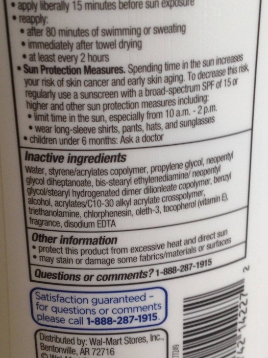 Equate Sport Sunscreen Lotion SPF 50 Ingredients