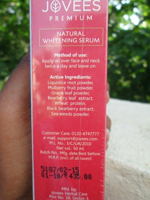 Jovees Premium Natural Whitening Serum Box
