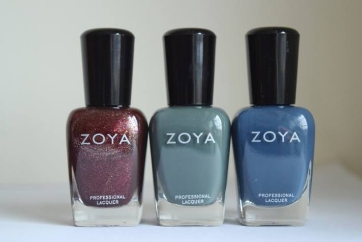 Zoya Professional Nail Lacquer in shades India, Evvie, and Natty