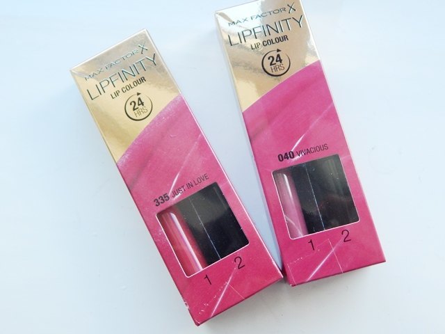 Max Factor 40 Vivacious and 335 Just in Love 24 Hrs Lipfinity Lip Colour 01