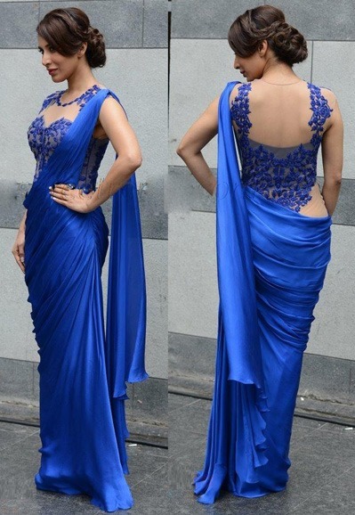 Blue saree gown