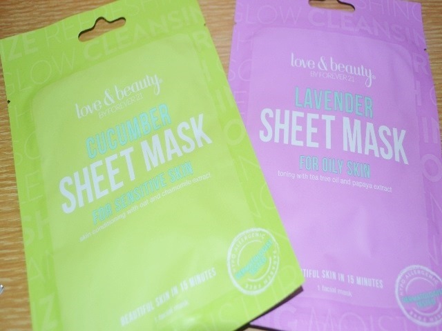 Forever 21 Cucumber and Lavender Love & Beauty Sheet Masks 
