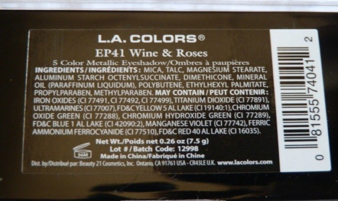 L.A. Colors Wine and Roses 5 Color Metallic Eyeshadow Palette Review3