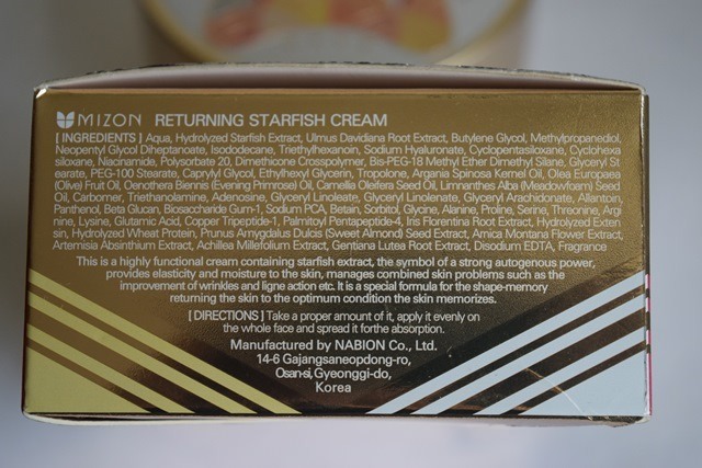 Mizon Returning Starfish Cream Ingredients