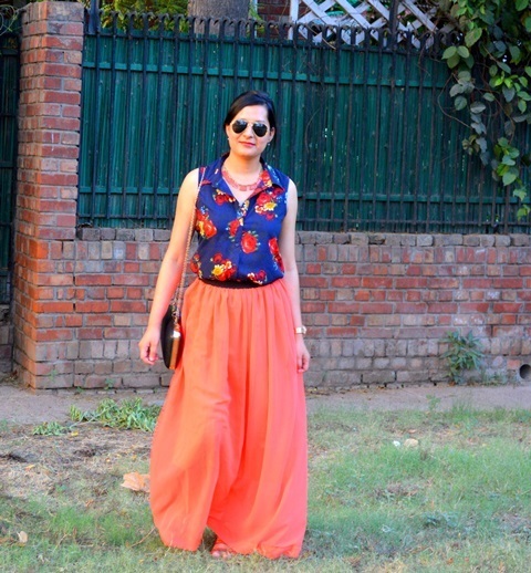 Outfit of the Day Floral Blouse with Neon Maxi Skirt (2)