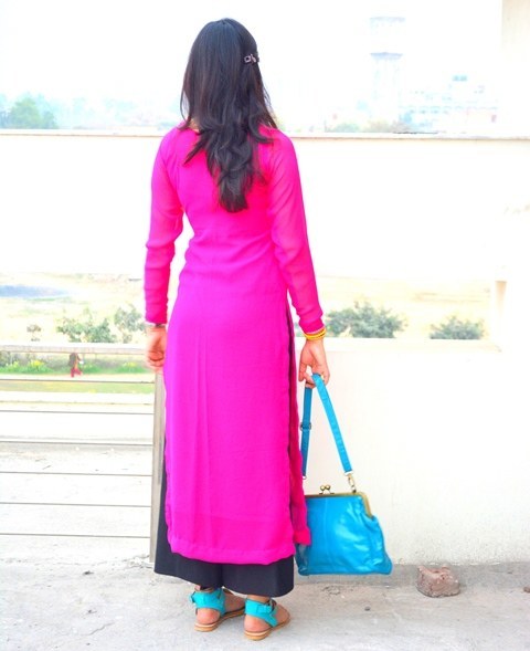 Outfit of the Day: Pink Maxi Slit Top with Palazzo
