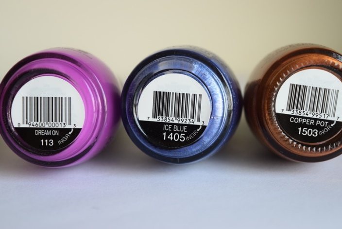 Sinful Colors Boogie Nights, Aubergine, Dream On, Ice Blue and Copper Pot
