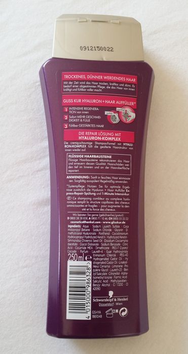 Schwarzkopf Gliss Kur Hyaluron Damaged Hair Filler Repair Shampoo Review2
