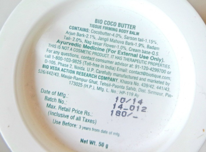 Biotique Bio Coco Butter Tissue Firming Body Balm details