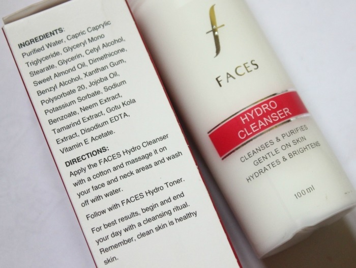 Faces Hydro Cleanser ingredients, usage
