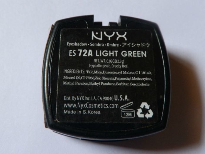 NYX ES 72A Light Green Eyeshadow Review