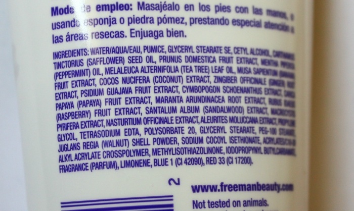 Freeman Bare Foot Peppermint + Plum Foot Scrub ingredients