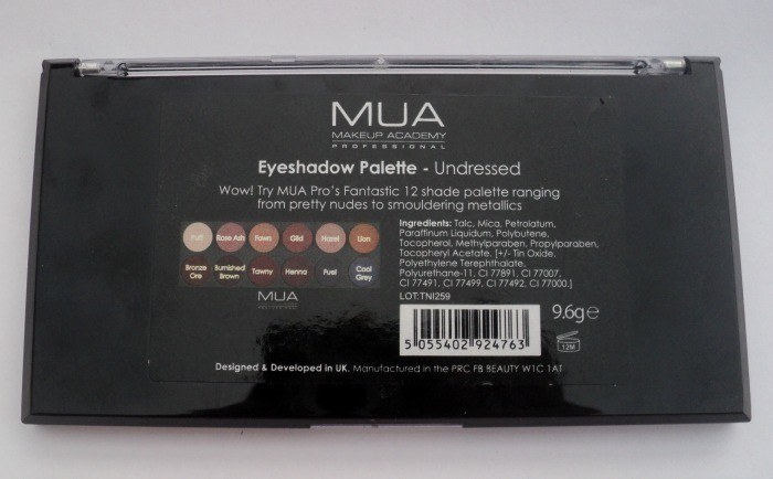 MUA 12 Shade Undressed Palette Ingredients
