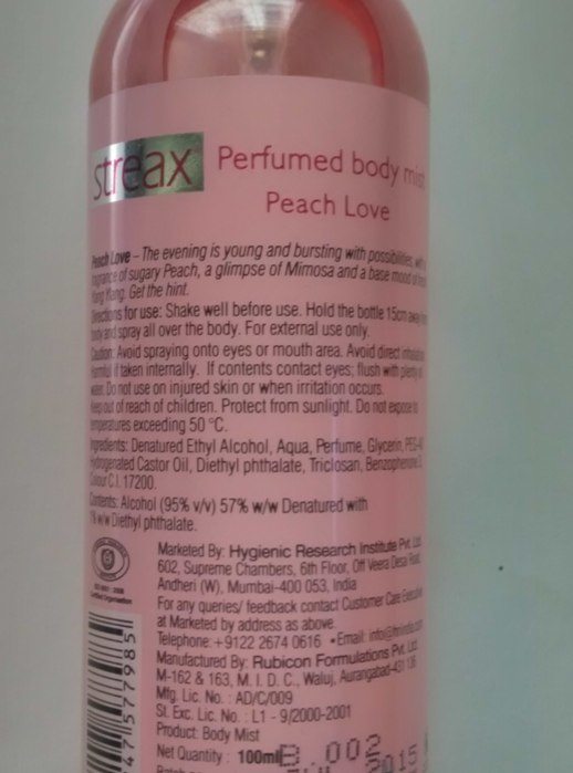Streax Refreshing Peach Love Perfumed Body Mist Review4