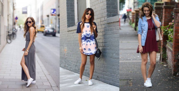 Awesome ways to style sneakers with feminine dresses_collage