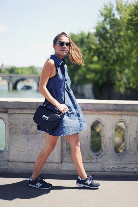 Awesome ways to style sneakers with feminine dresses_denim