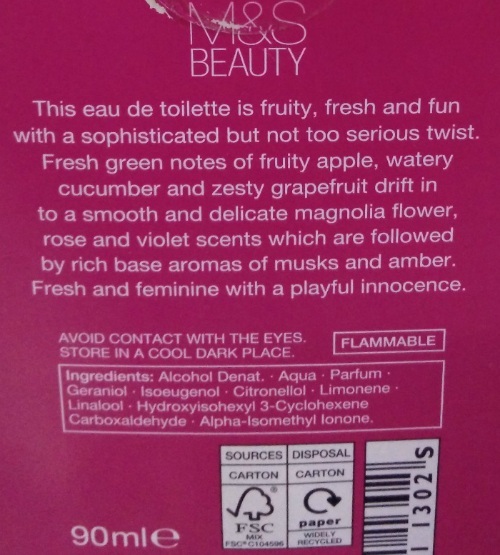 Marks and Spencer Butterfly Eau De Toilette Review bacck