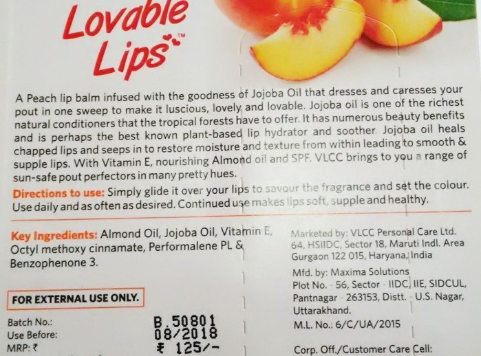VLCC Peach Lovable Lips Lip Balm Review1