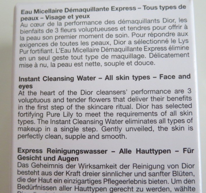 Dior Instant Cleansing Water details