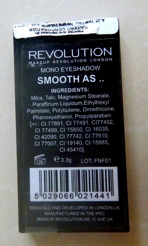 Makeup Revolution Mono Eye Shadow Smooth As Review ingredients