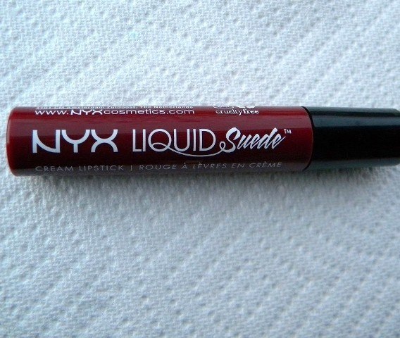 NYX Liquid Suede Cream Lipstick in Cherry Skies Review-front
