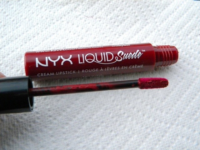 NYX Liquid Suede Cream Lipstick in Cherry Skies Review-open
