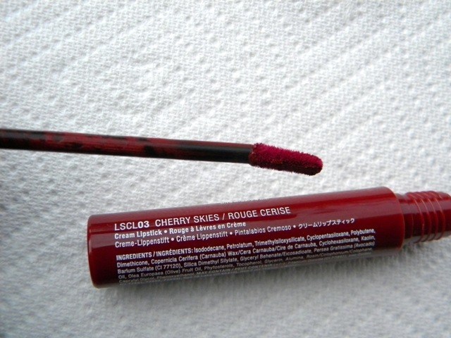 NYX Liquid Suede Cream Lipstick in Cherry Skies Review-wand