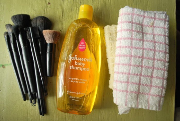 makeup brushes and shampoo