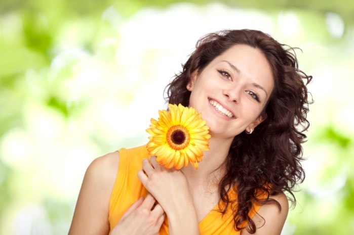 happy woman with flower