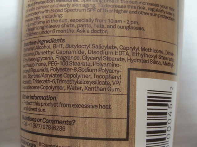 Ingredients list sunscreen