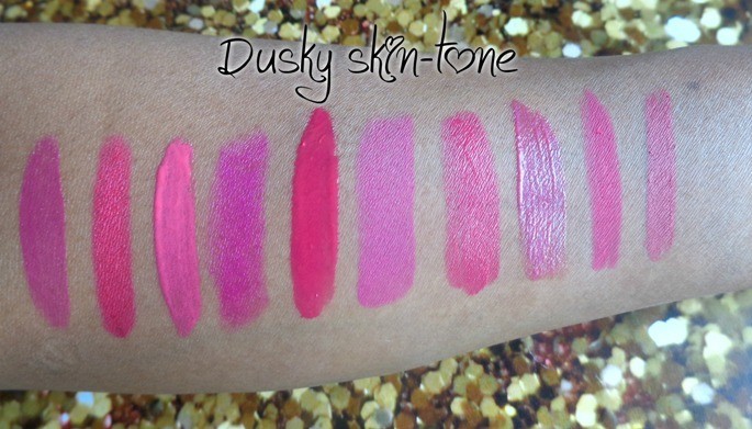 pink lipsticks dusky skin tone swatches