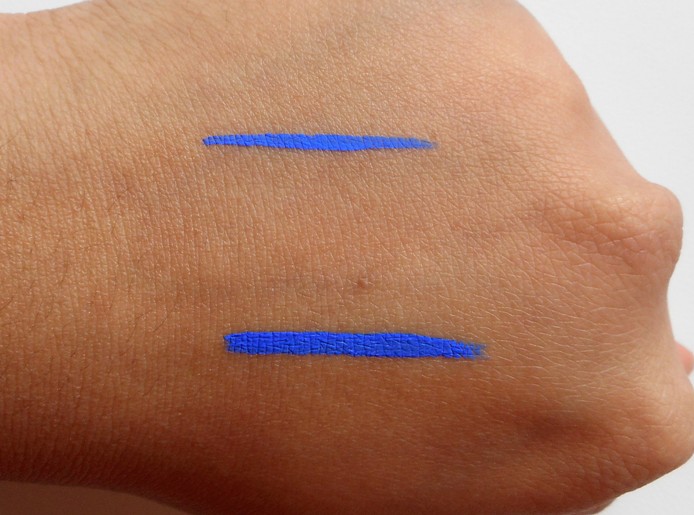 Blue eyeliner swatches on hand
