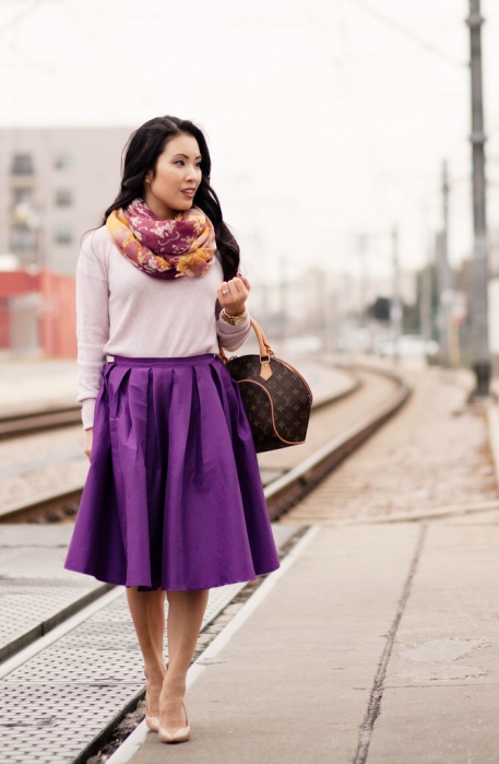 midi skirt outfit with scarf