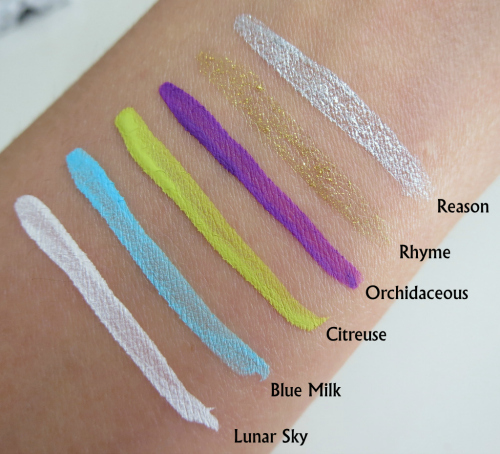 Lime Crime Citreuse Liquid Liner all swatches