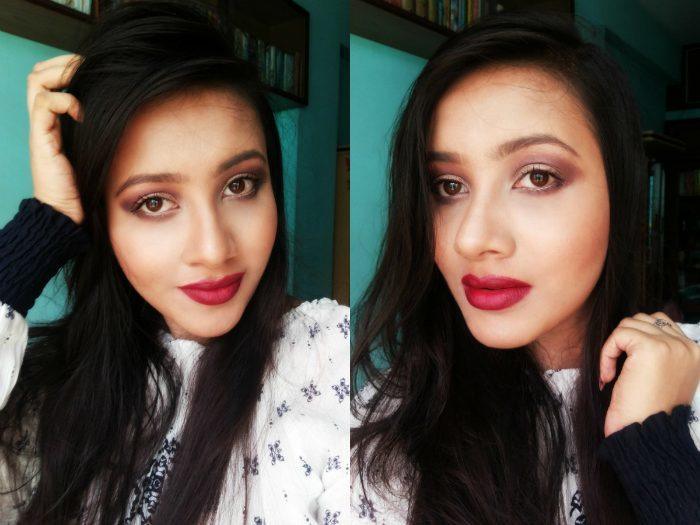 Step-by-Step Makeup Tutorial of Purple Smoky Eyes with Bold Wine Lips
