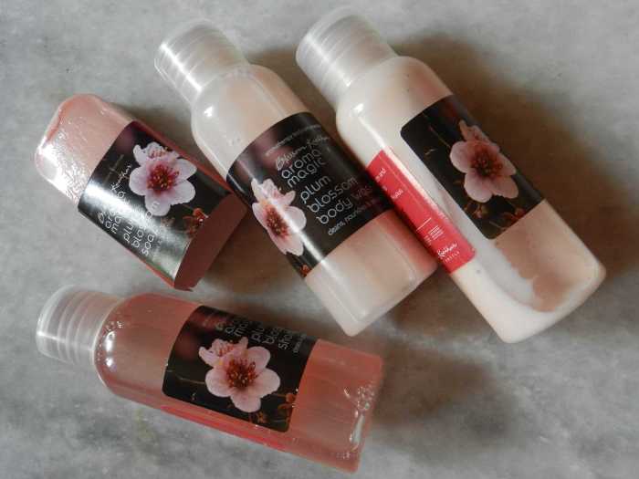Aroma Magic Plum Blossom Travel Bath Collection bottles pic