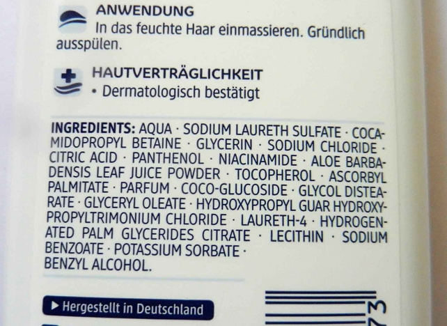 Balea Sensitive Shampoo with Aloe Vera ingredients
