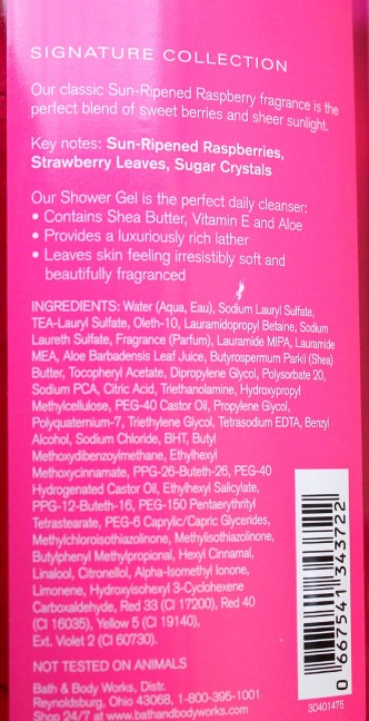 Bath and Body Works Sun-Ripened Raspberry Shower Gel ingredients