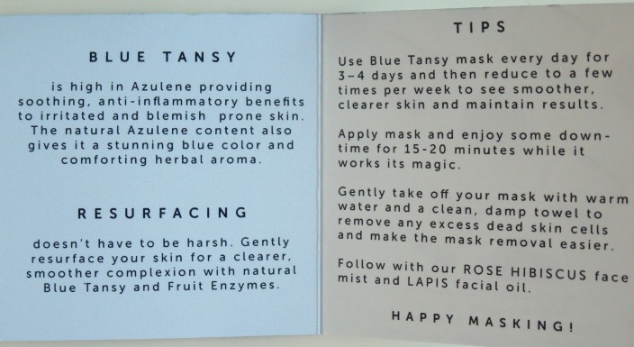 Herbivore Botanicals Blue Tansy AHA + BHA Resurfacing Clarity Mask product description