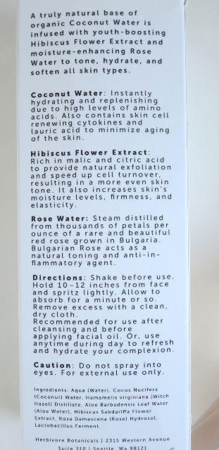 Herbivore Rose Hibiscus Coconut Water Hydrating Facial Mist ingredients