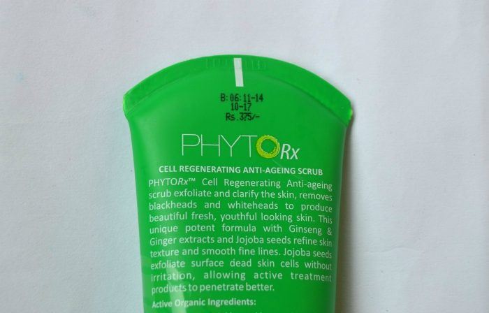 Lotus Herbals PHYTO-Rx Cell Regenerating Anti-Ageing Scrub Claims