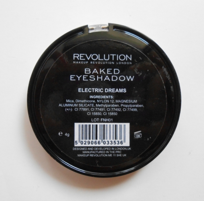 Makeup Revolution Electric Dreams Baked Eyeshadow details at the back