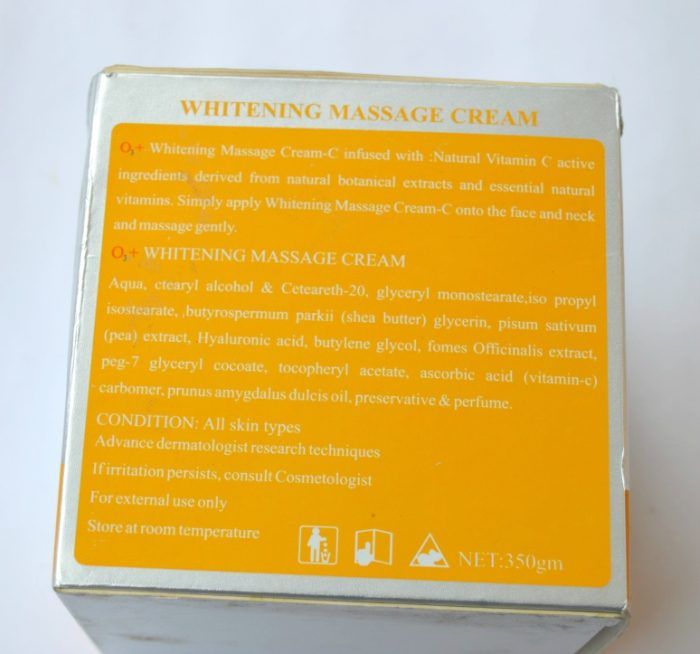 O3+ Whitening Massage Cream C Claims