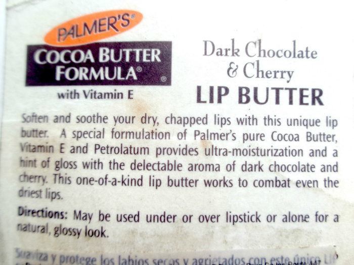 Palmer's cocoa butter formula cherry and dark chocolate lip butter details