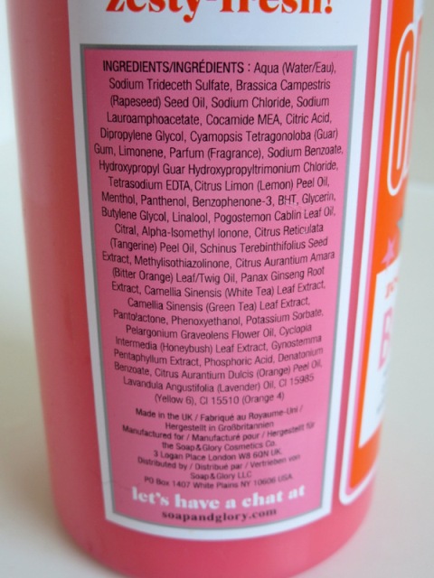 Soap and Glory Orangeasm Body Wash ingredients