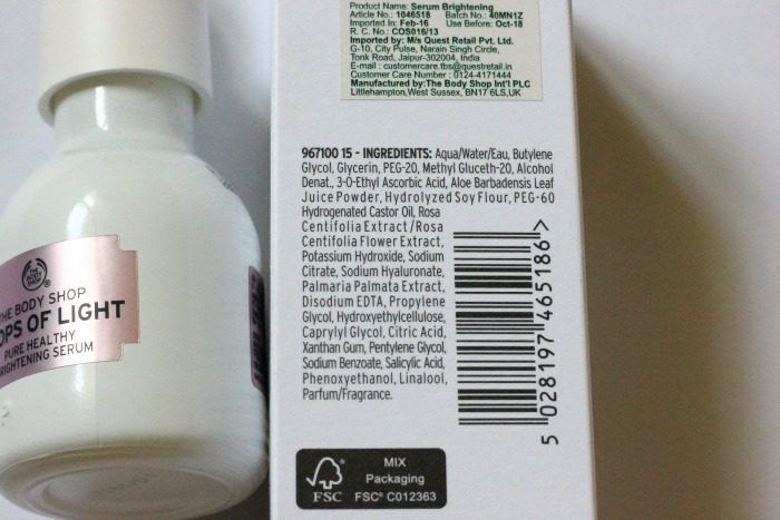 The Body Shop Drops Of Light Pure Healthy Brightening Serum ingredients
