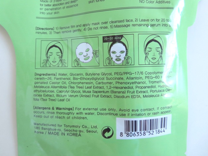 Tony Moly I'm Real Soothing Tea Tree Face Mask Sheet ingredients